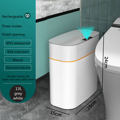 Perfecsy smart trash bin with lid, white body and orange accent, 13L capacity, induction sensor on Tampa Home & Garden Store