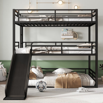 Queen Over Queen Bunk Bed with Slide by HouseOfZazla in black metal frame on Tampa Home & Garden Store