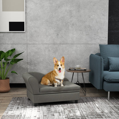 PawHut Pet Sofa Dog Couch Gray pet bed in modern living room with corgi HouseOfZazla on Tampa Home & Garden Store