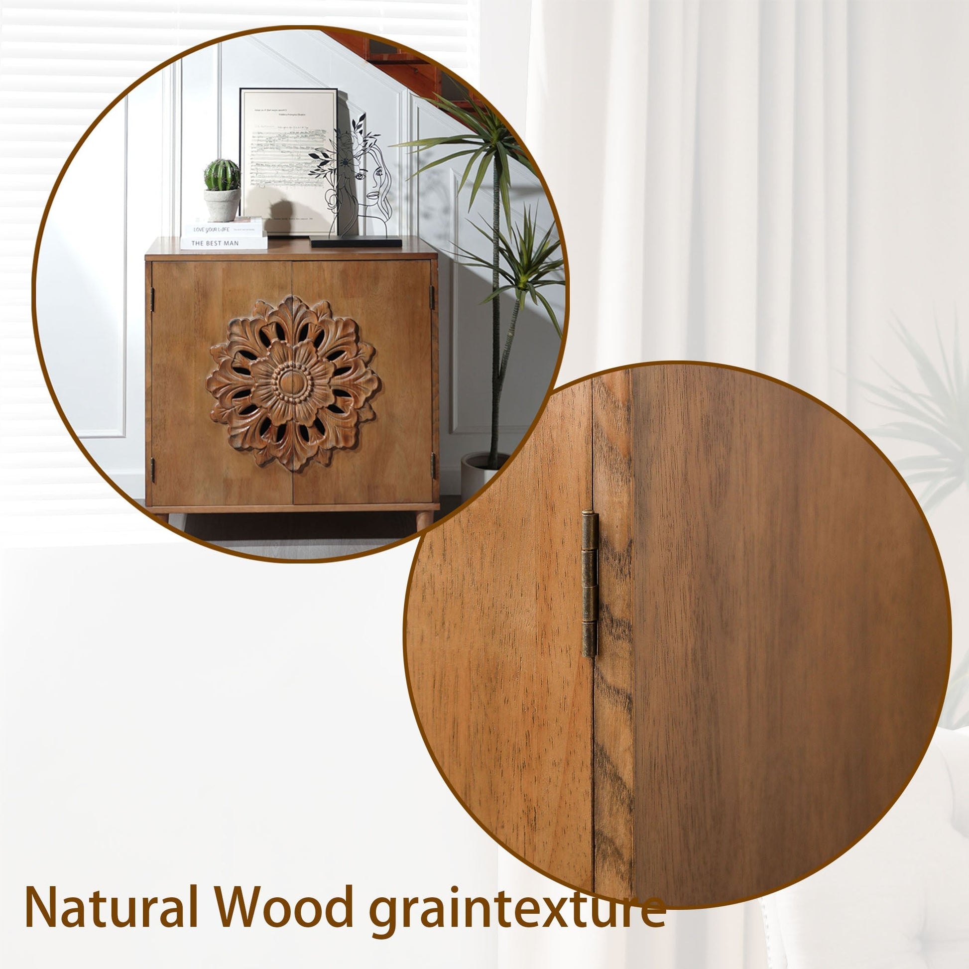 Rustic hand-carved wooden 2-door cabinet with floral front by HouseOfZazla on Tampa Home & Garden Store