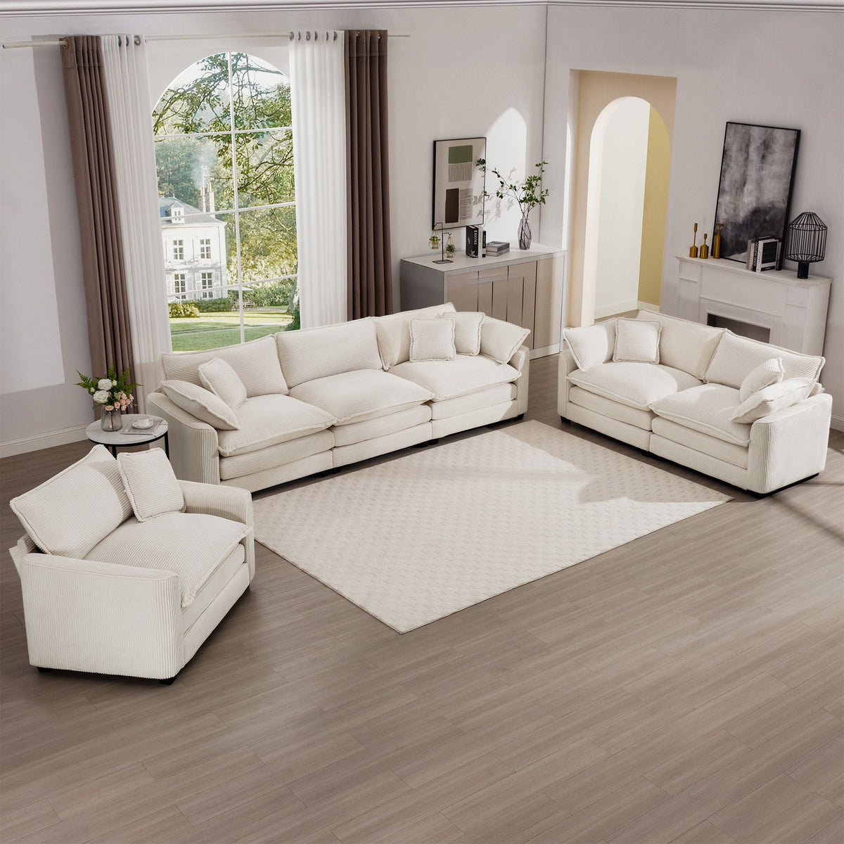 Elegant oversized sectional sofa set white fabric, deep seats, 3-piece, flexible layout on Tampa Home & Garden Store