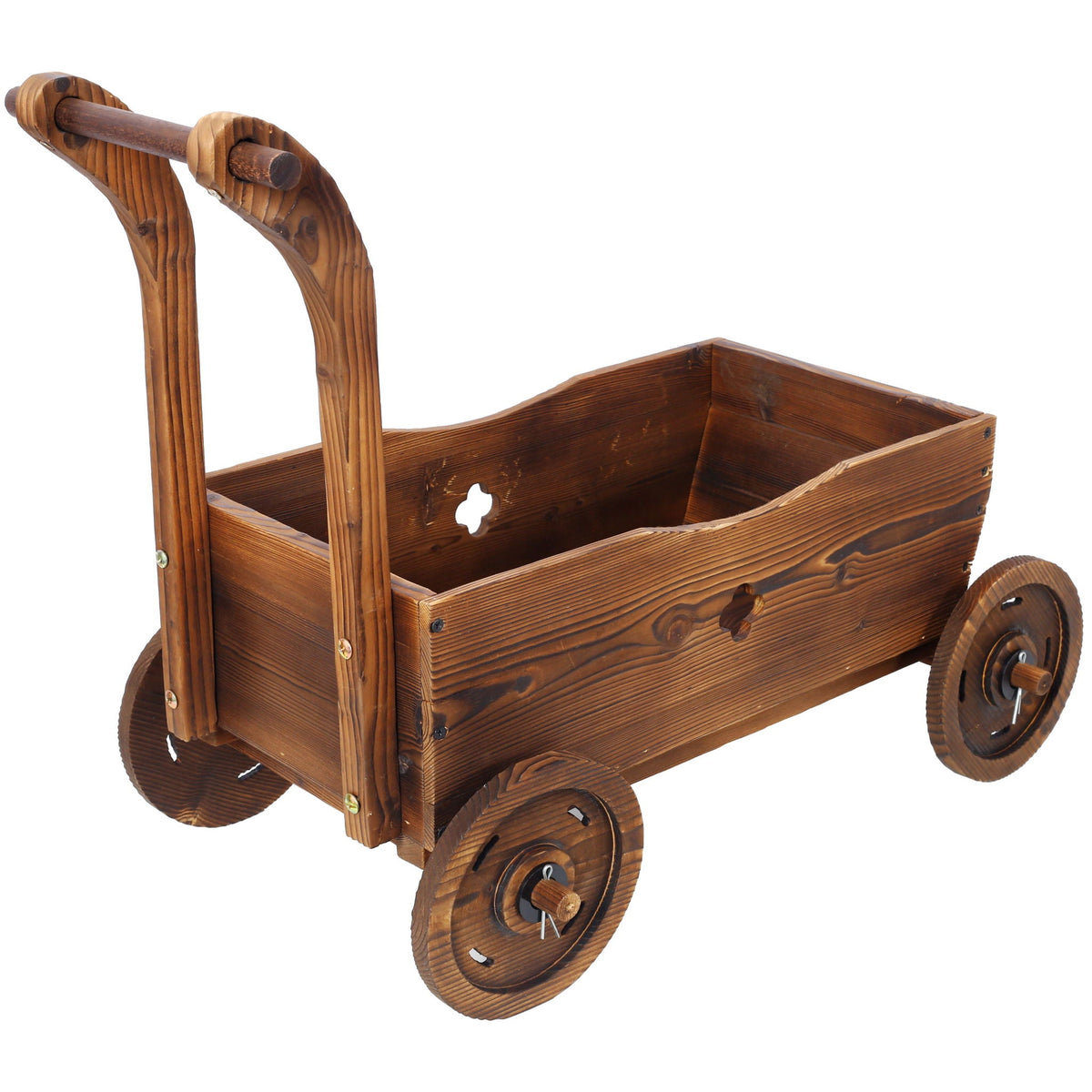 Wooden wagon planter box brown with wheels and drain holes rustic HouseOfZazla planter on Tampa Home & Garden Store