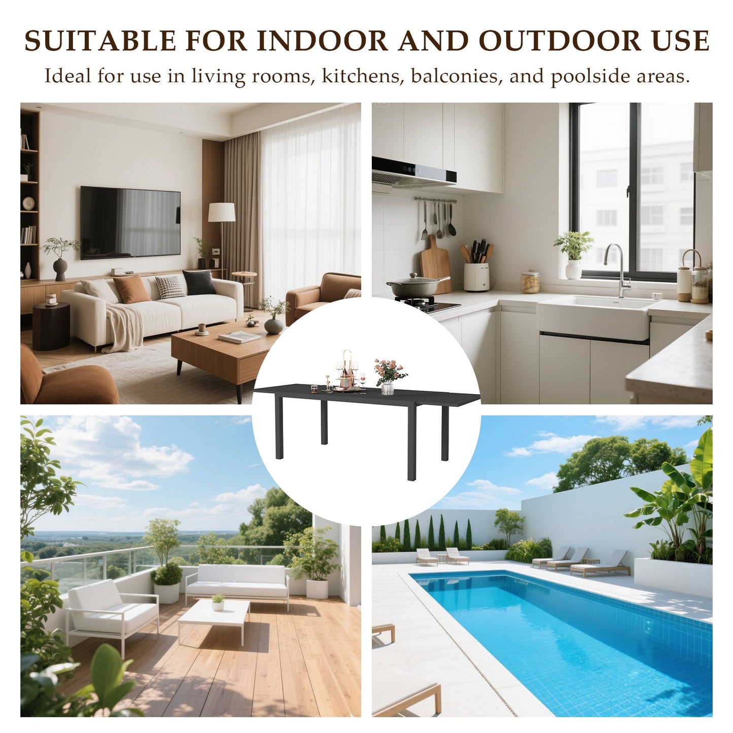 Extendable Aluminum Outdoor Dining Table for Home