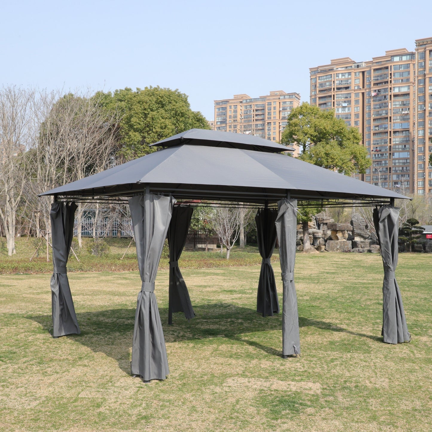 Gazebo canopy 13x10 ft gray outdoor gazebo with ventilated double roof side walls HouseOfZazla on Tampa Home & Garden Store