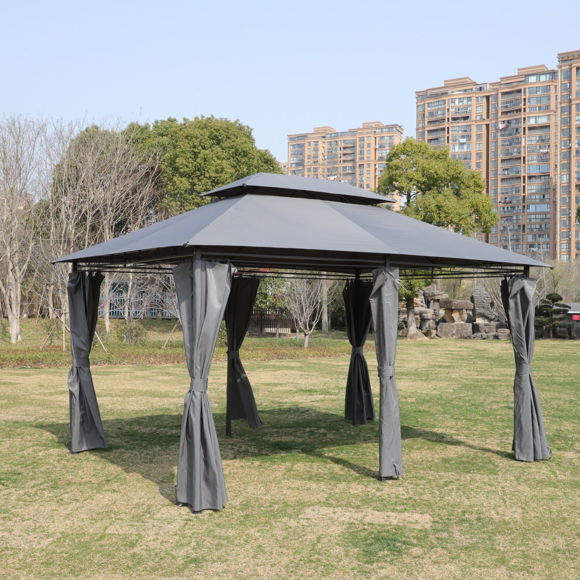 Gazebo canopy 13x10 ft gray outdoor gazebo with ventilated double roof side walls HouseOfZazla on Tampa Home & Garden Store