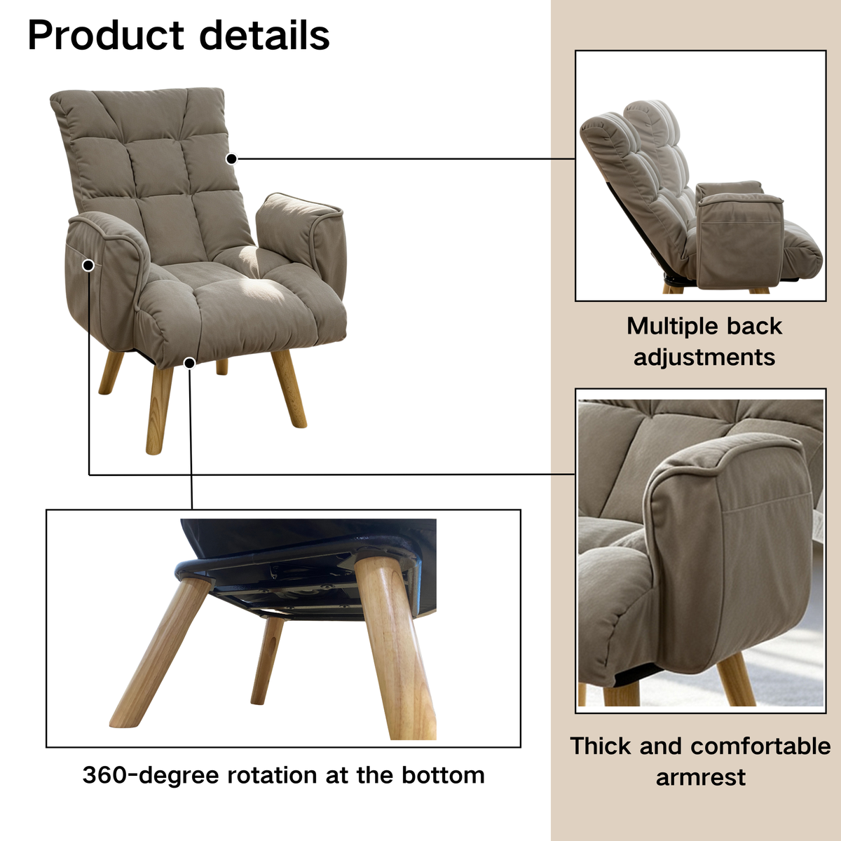 Rotatable and Adjustable Sofa Lounge Chair