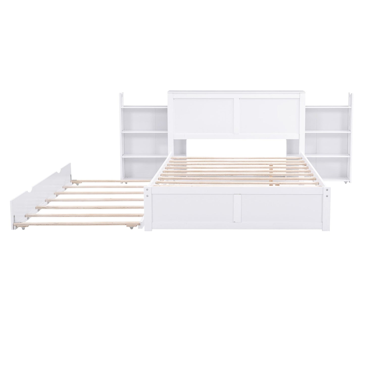 White storage platform bed with pull-out side shelves and built-in trundle, HouseOfZazla on Tampa Home & Garden Store
