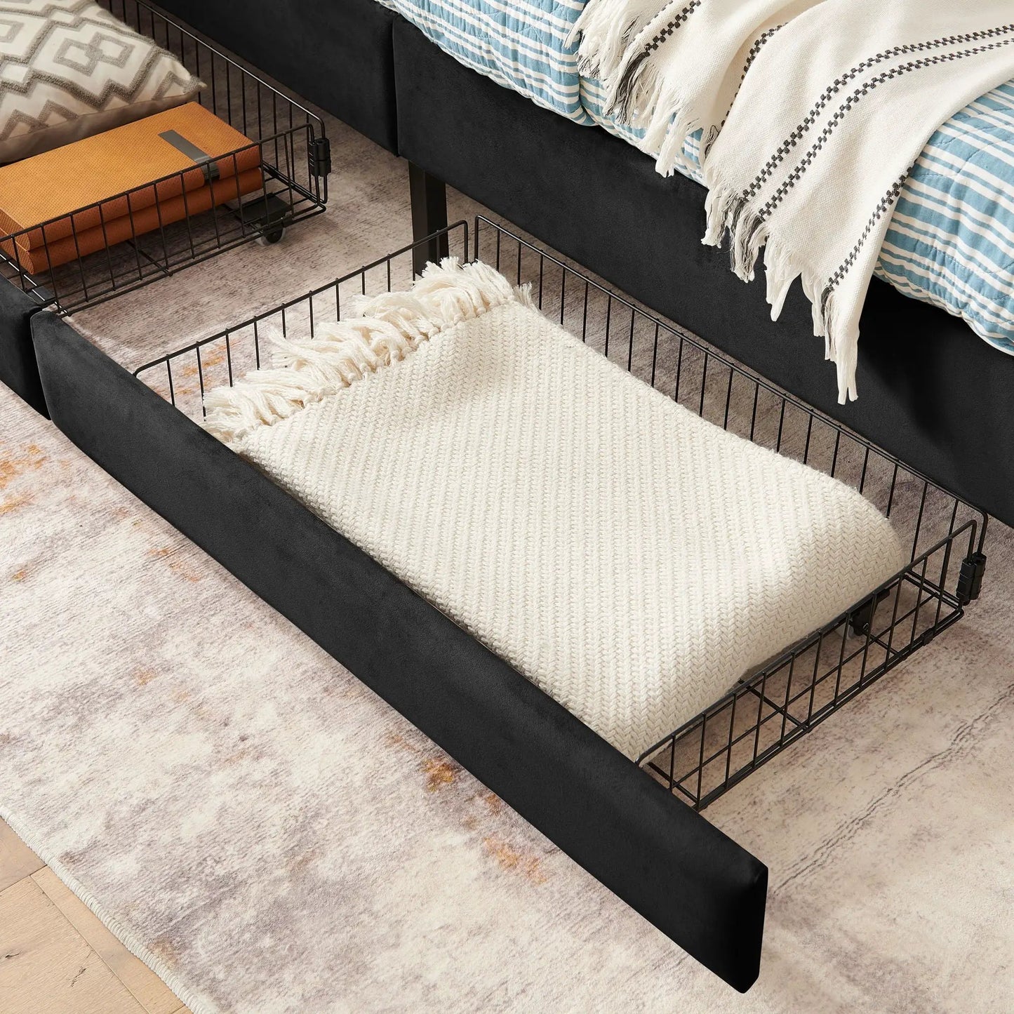 Upholstered Bed Frame With Drawers and Sofa Bed