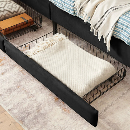 Upholstered Bed Frame With Drawers and Sofa Bed