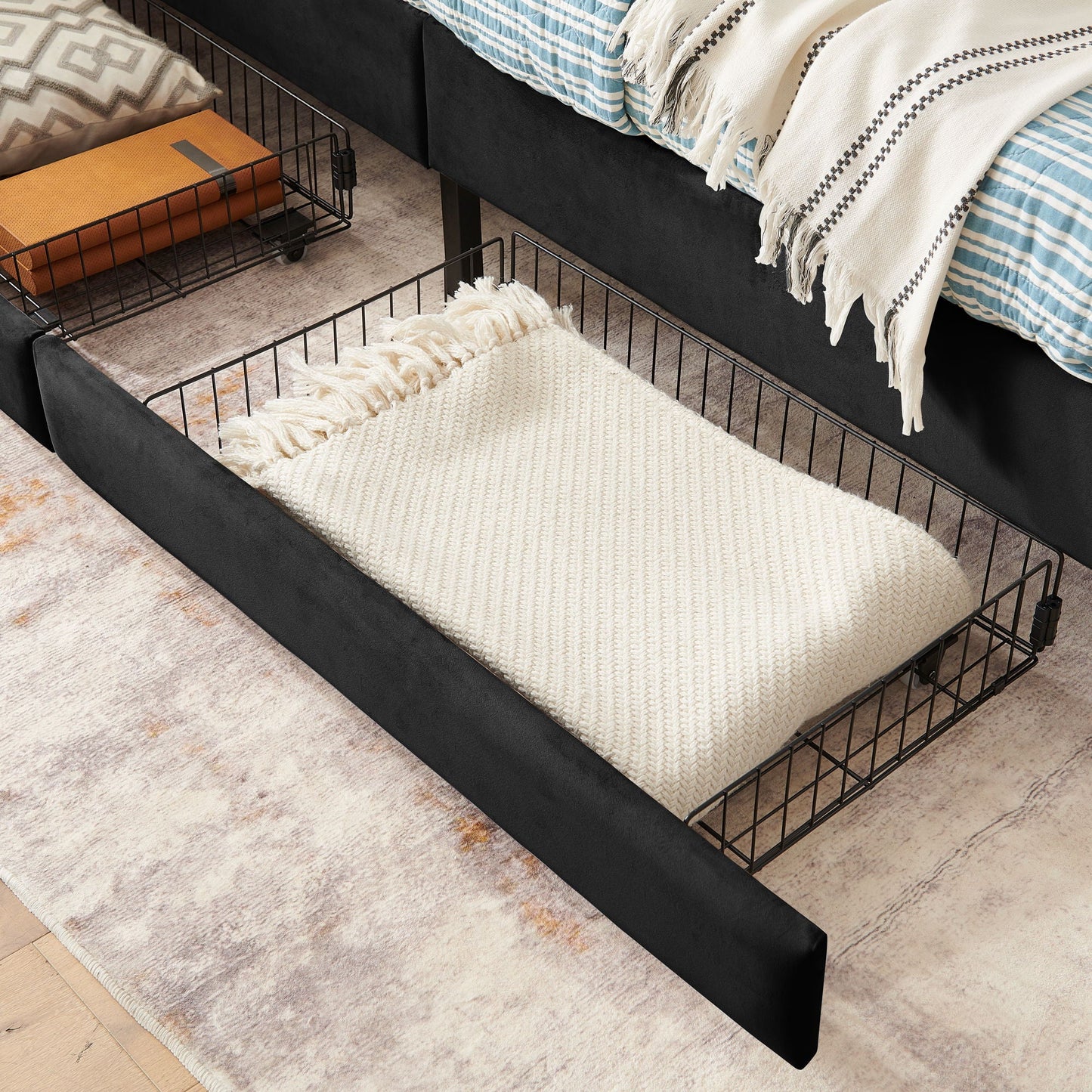 Upholstered Platform Sofa Bed with Drawers