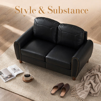 59-inch Classic Faux Leather Loveseat Sofa by HouseOfZazla with nailhead trim in black on Tampa Home & Garden Store
