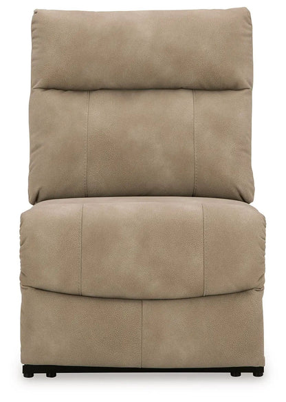 Next-Gen Durapella reclining sectional tan pebble upholstery with cushions and black legs on Tampa Home & Garden Store