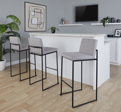 High Back Barstool Set gray fabric with black metal frames, 3 stools HouseOfZazla on Tampa Home & Garden Store