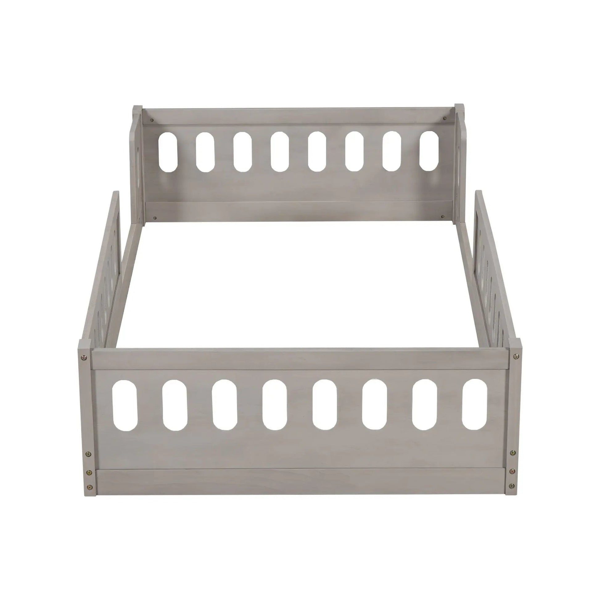 Platform bed with guardrail in light gray wood finish by Unique Piece Furniture on Tampa Home & Garden Store