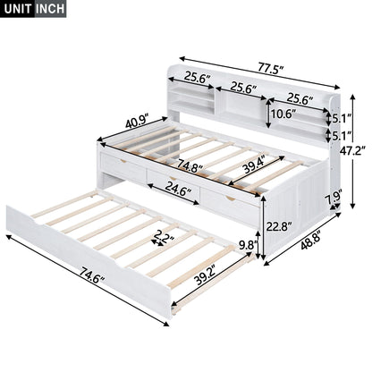White captain bed with built-in bookshelves, 3 storage drawers and trundle by HouseOfZazla on Tampa Home & Garden Store