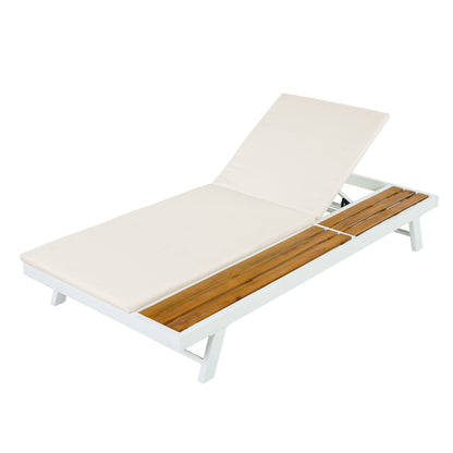 White Iron and Teak Finish Outdoor Lounge Set