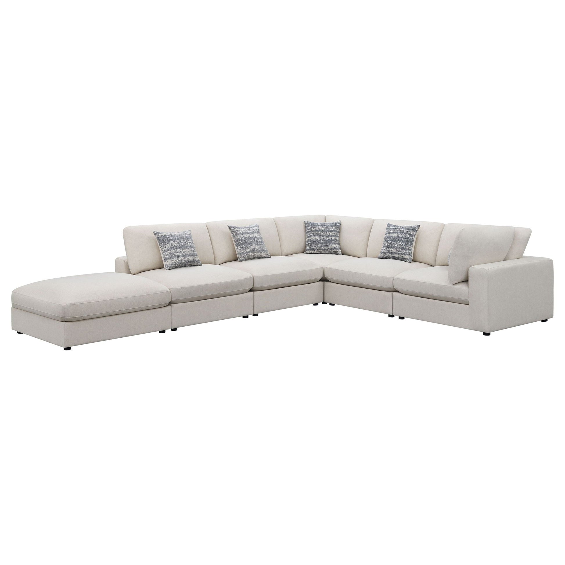Rhette Upholstered Sectional, beige 2-Piece Set with blue-gray pillows by HouseOfZazla on Tampa Home & Garden Store