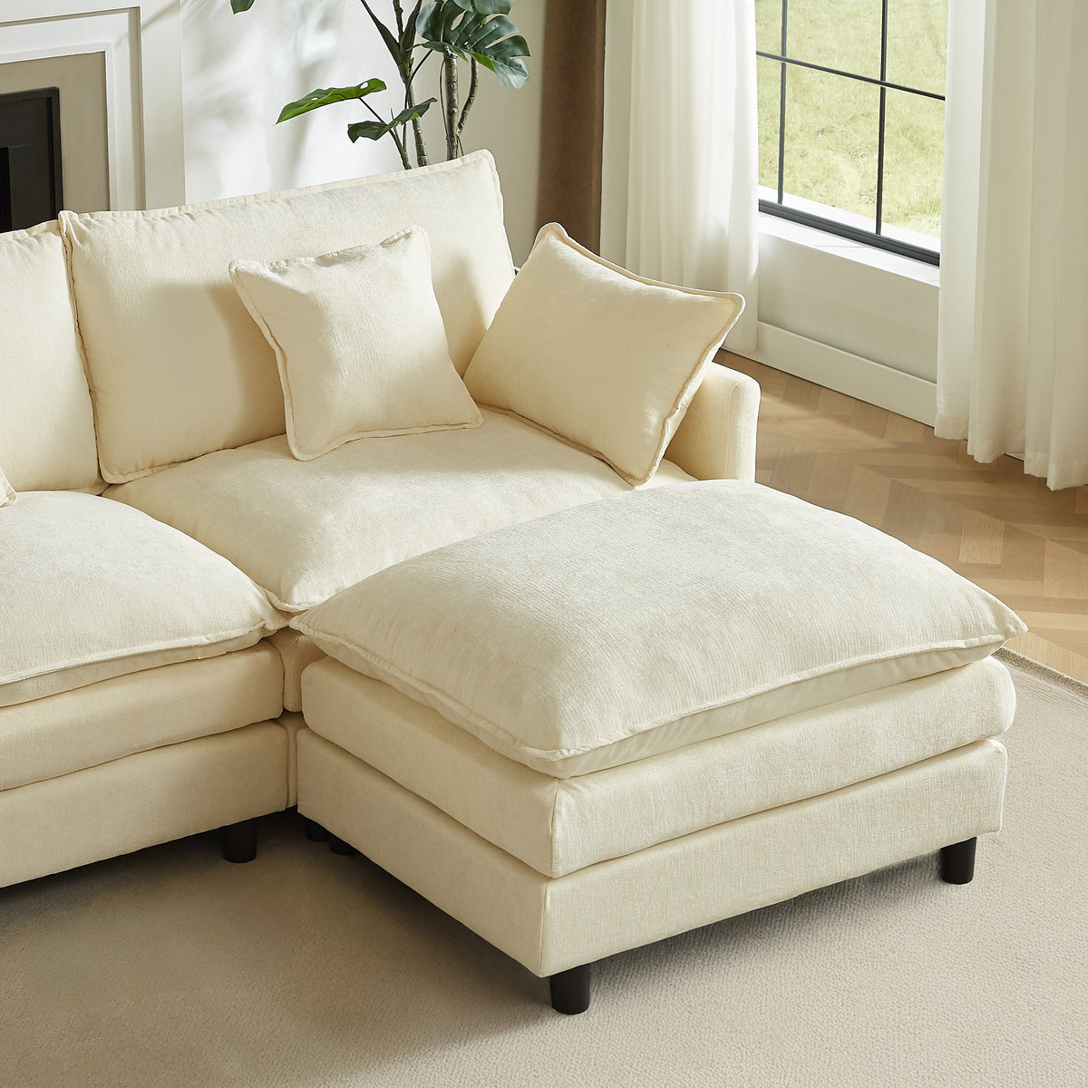 Modular sectional sofa 110-inch cream L-shaped couch set with plush cushions living room on Tampa Home & Garden Store