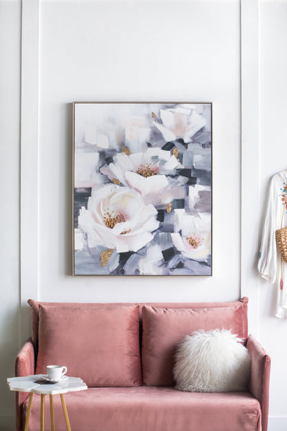 Wall Art Sarah Floral handpainted canvas in muted blue pink with gold accents HouseOfZazla on Tampa Home & Garden Store