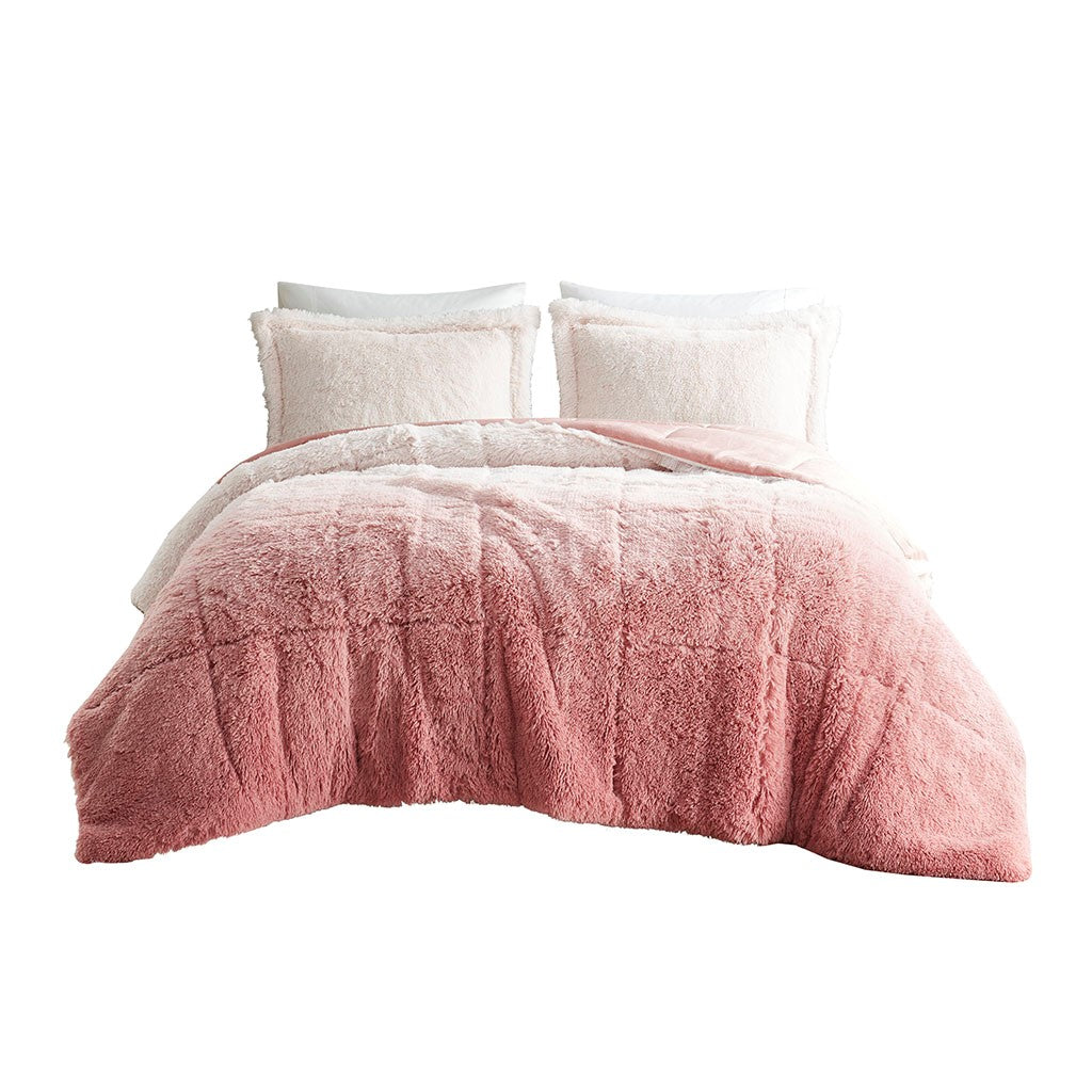 Full/Queen Ombre Shaggy Long Fur Comforter Set pink fur bedding HouseOfZazla on Tampa Home & Garden Store