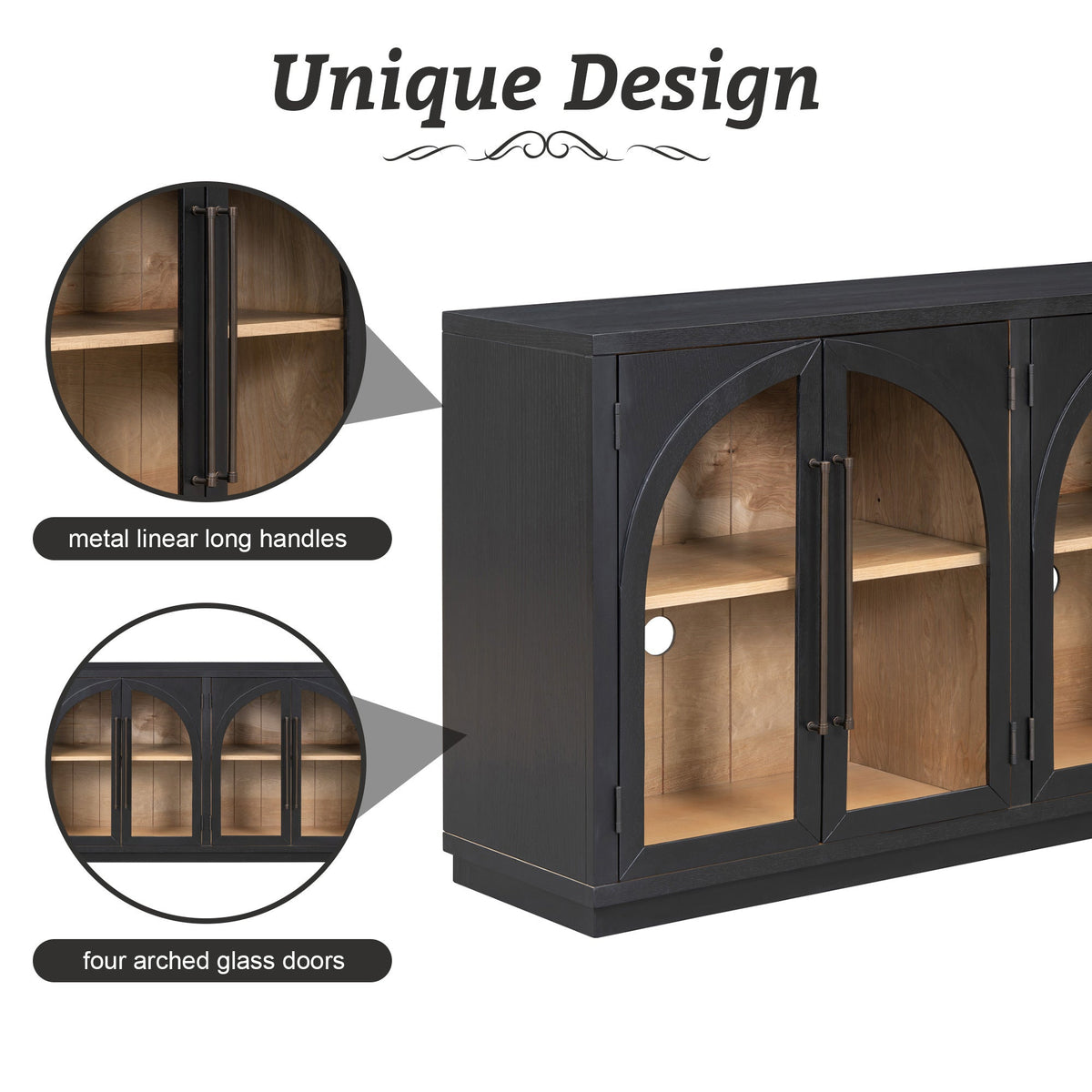 4-Door glass-door sideboard buffet in black with metal long handles by HouseOfZazla on Tampa Home & Garden Store