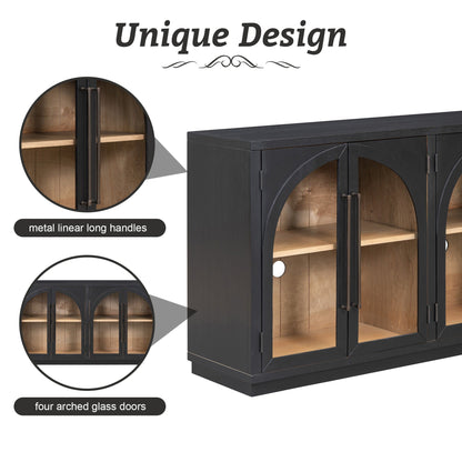 4-Door glass-door sideboard buffet in black with metal long handles by HouseOfZazla on Tampa Home & Garden Store