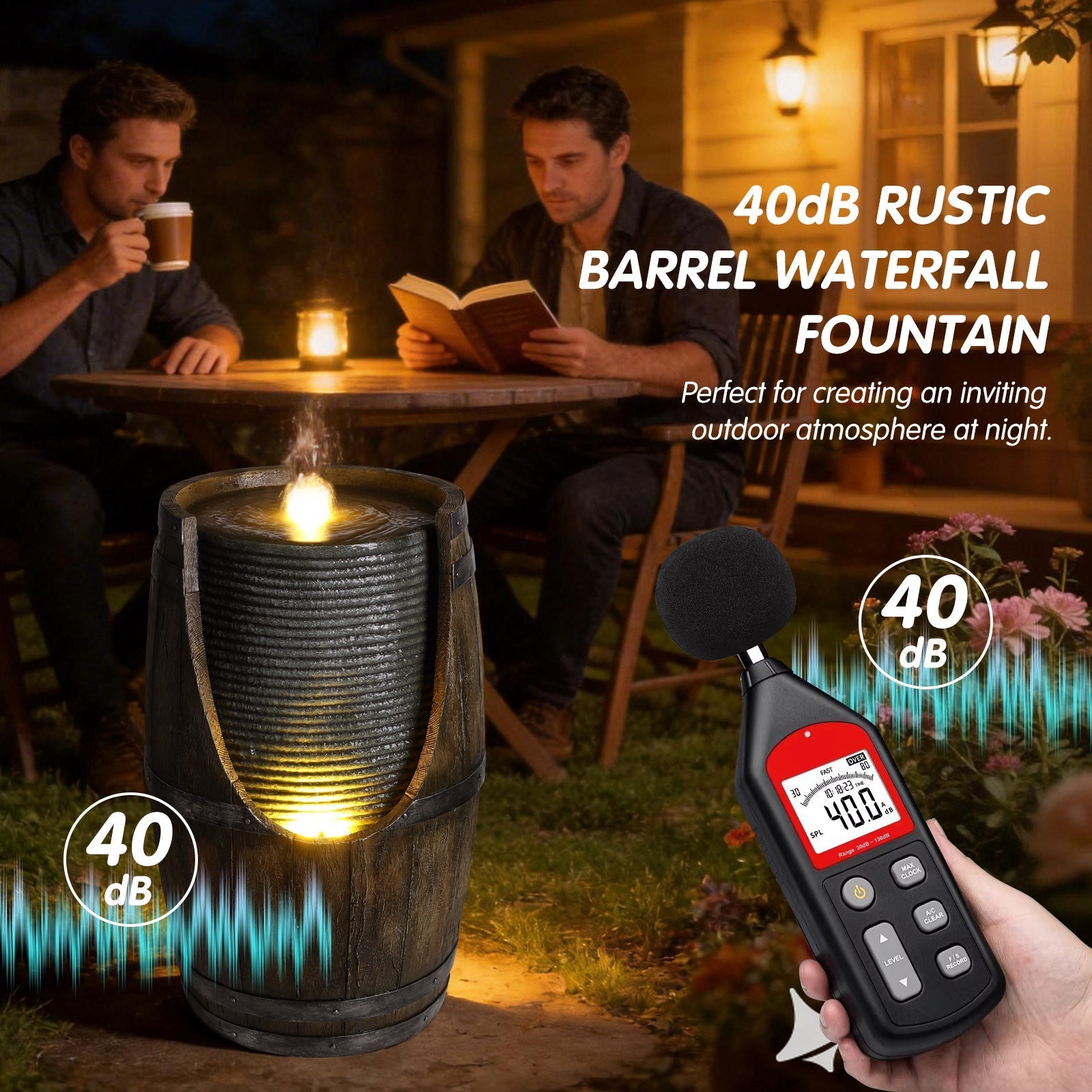 Wooden Barrel Style Outdoor Water Fountain with Lights by HouseOfZazla on Tampa Home & Garden Store