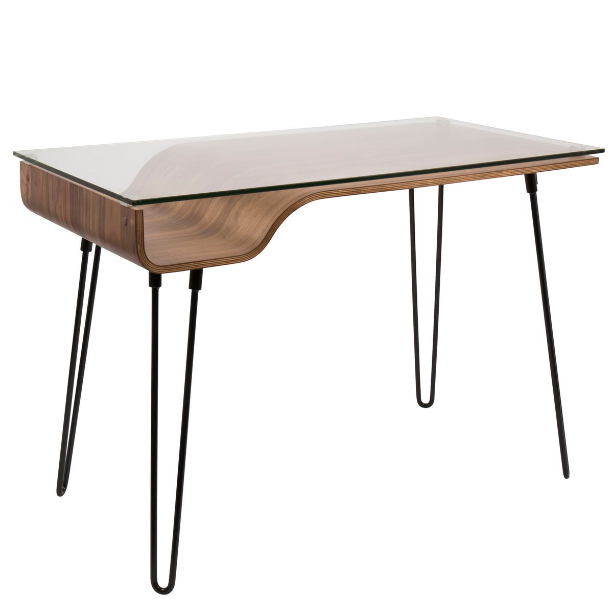 Mid-Century Walnut Writing Desk with Glass Top by HouseOfZazla, hairpin legs on Tampa Home & Garden Store