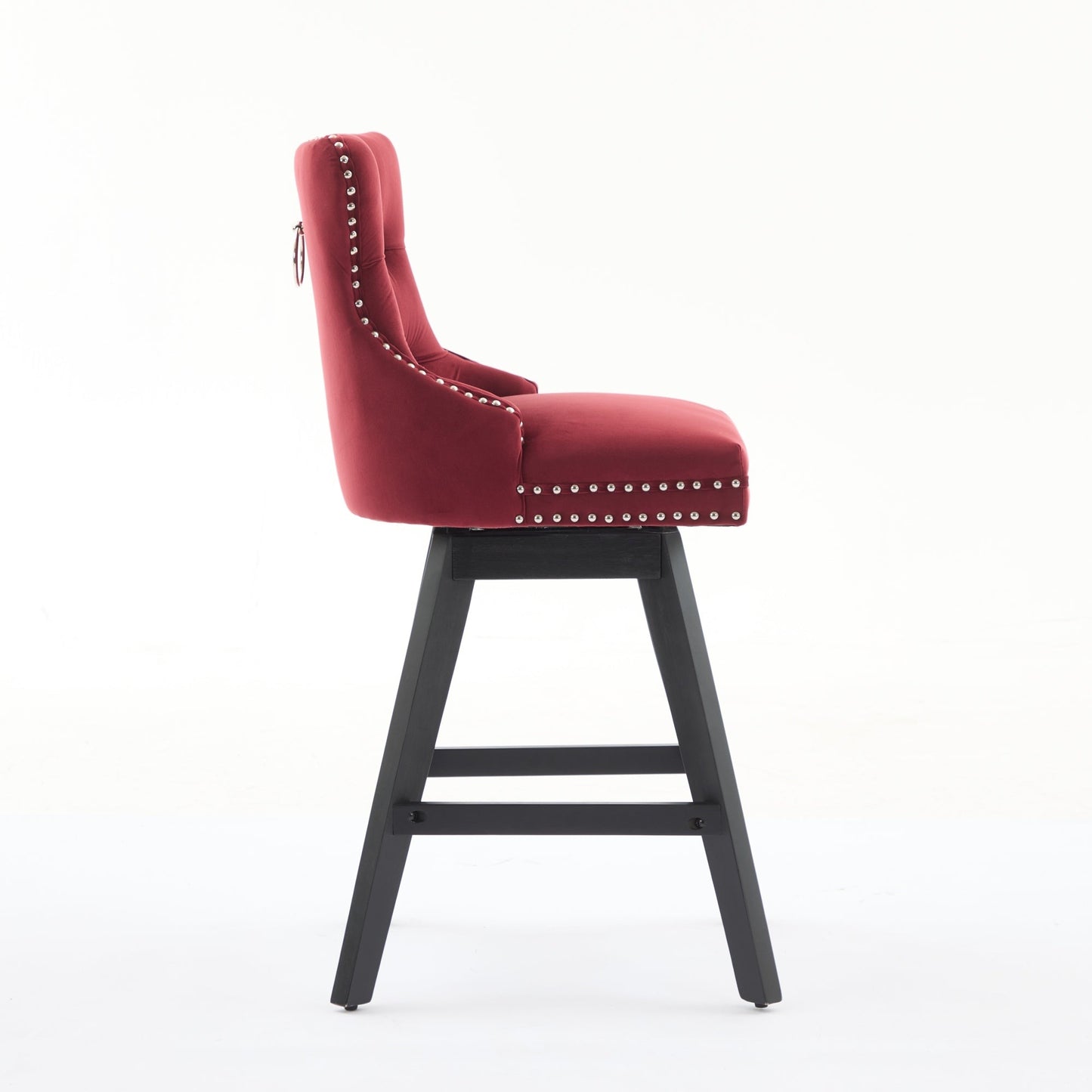 Swivel velvet bar stool wine red with nailhead trim along seat and back on Tampa Home & Garden Store