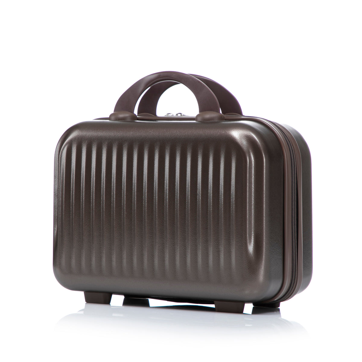 Dark brown ABS spinner luggage with ribbed shell and top handle on Tampa Home & Garden Store