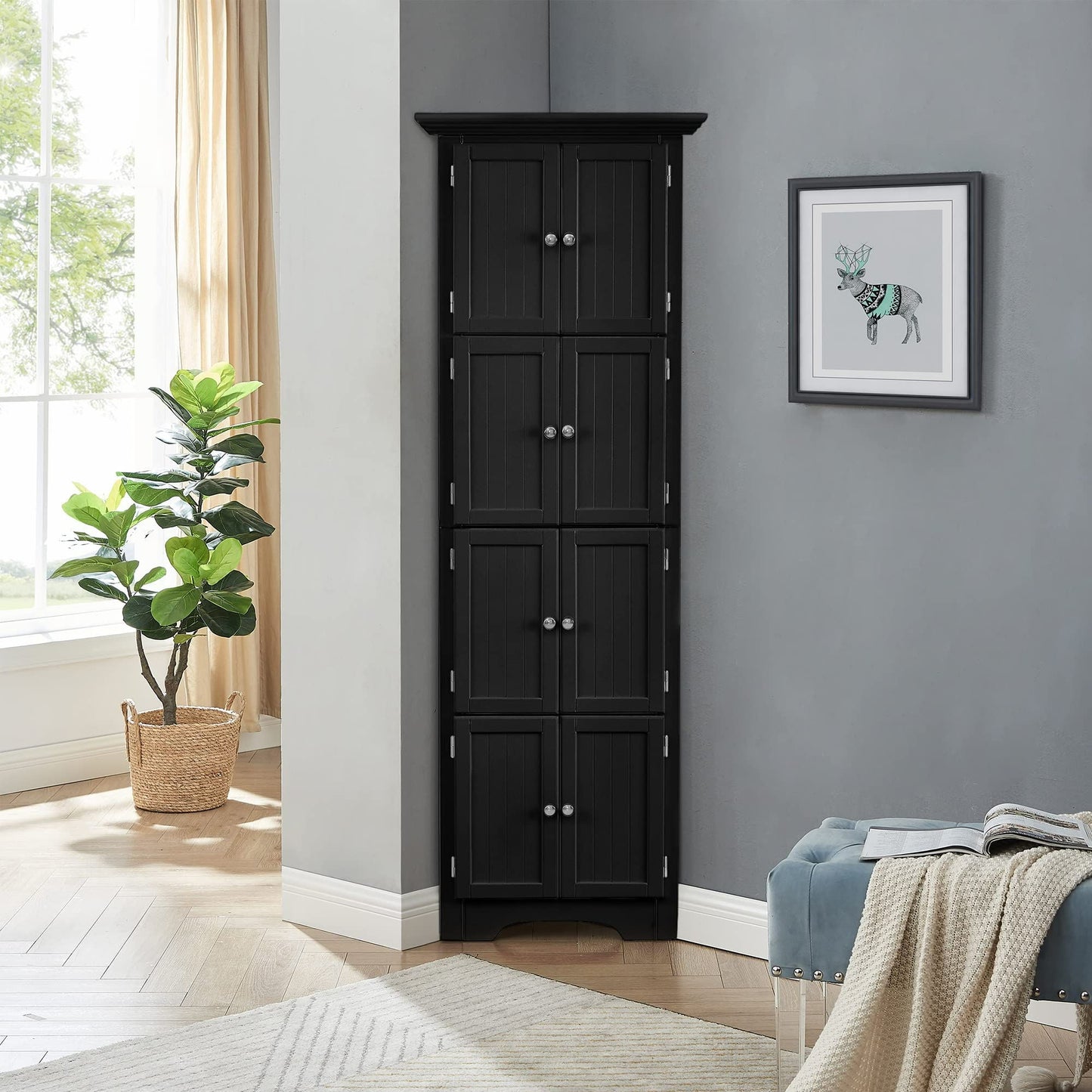 Tall Cabinet With 4 Shelves And Doors For Home