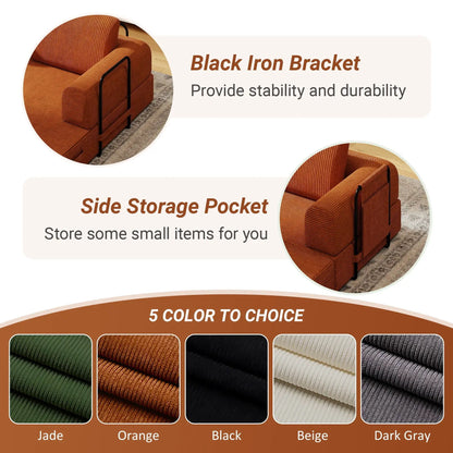 Convertible Sleeper Sofa Bed orange-brown corduroy with black iron bracket on Tampa Home & Garden Store