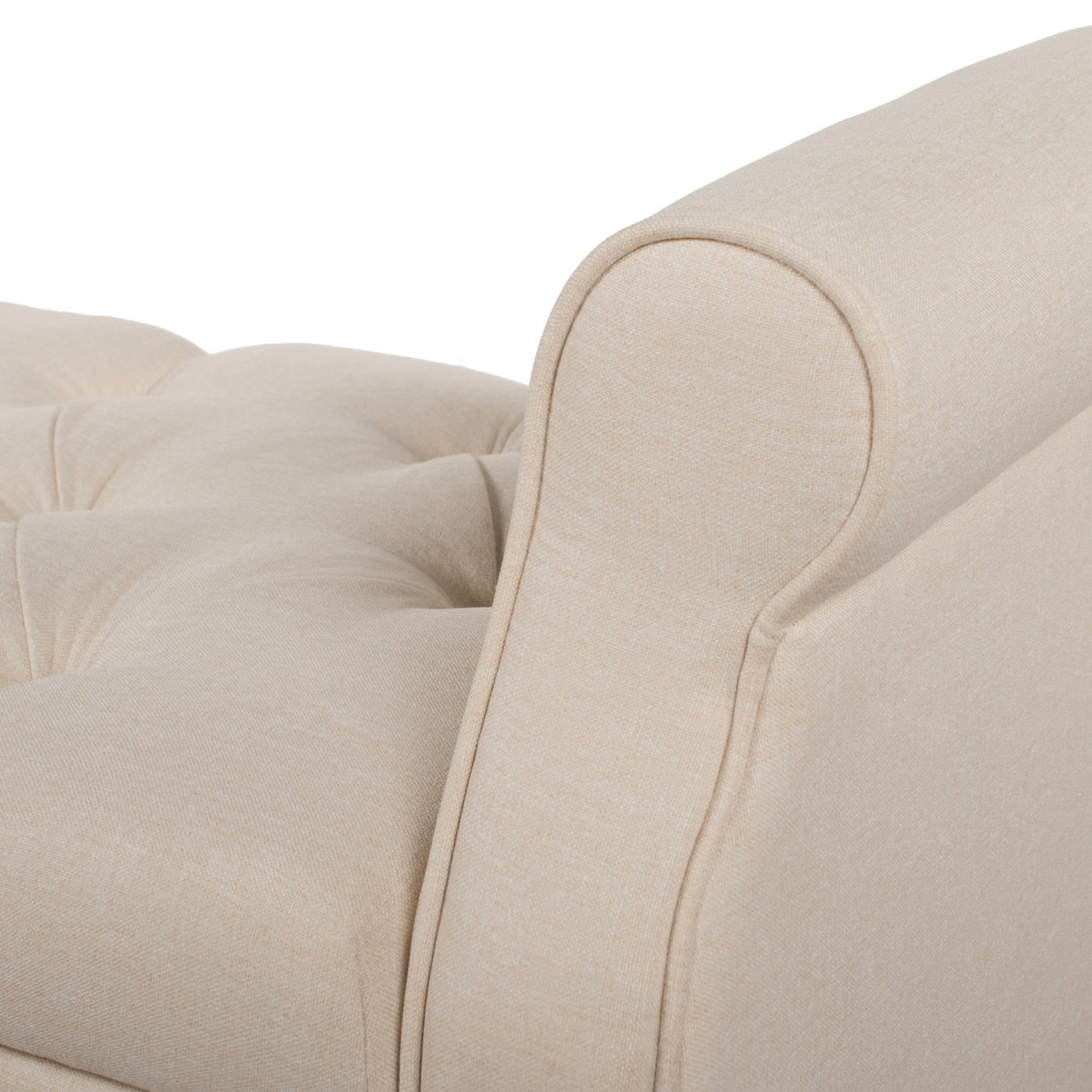 Jacqueline Tufted Roll Arm Storage Bench beige fabric, rolled arm detailing, HouseOfZazla on Tampa Home & Garden Store