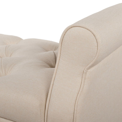Jacqueline Tufted Roll Arm Storage Bench beige fabric, rolled arm detailing, HouseOfZazla on Tampa Home & Garden Store