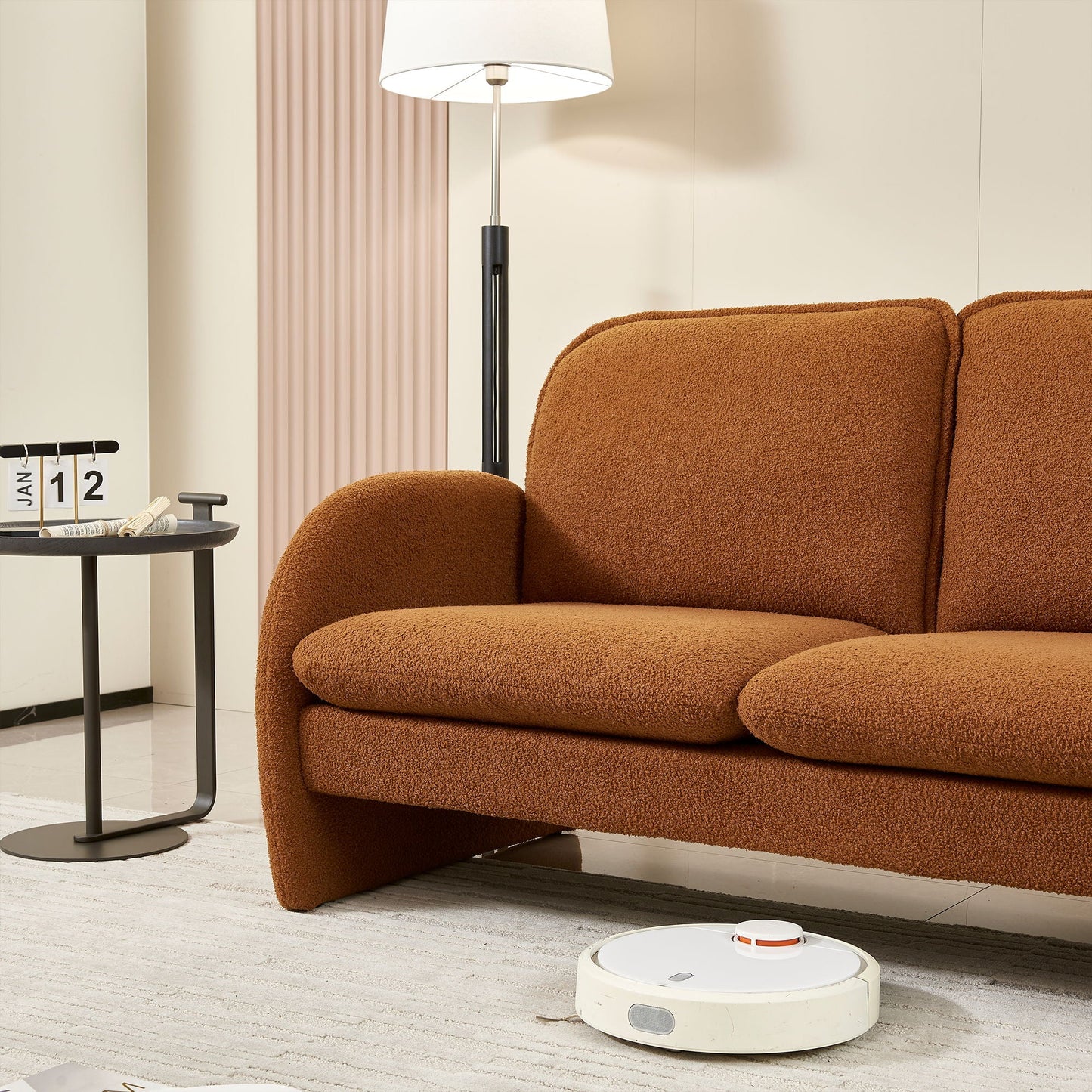 HouseOfZazla sherpa loveseat sofa in warm brown, compact stationary living room seating on Tampa Home & Garden Store