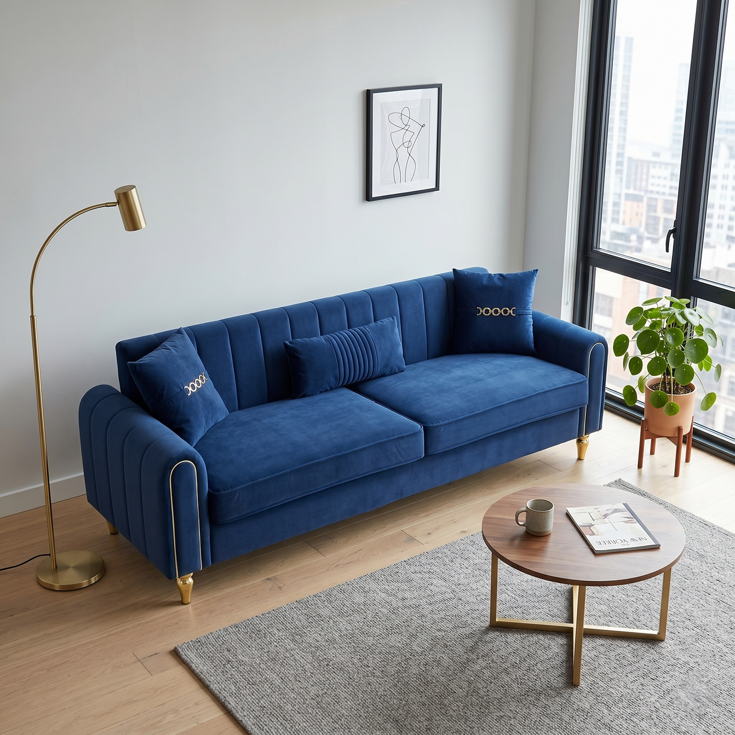 Elegant Three Seater Sofa and Throw Pillows