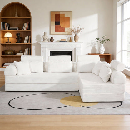 Modern L-Shape modular stationary sectional sofa in white fabric with plush cushions on Tampa Home & Garden Store