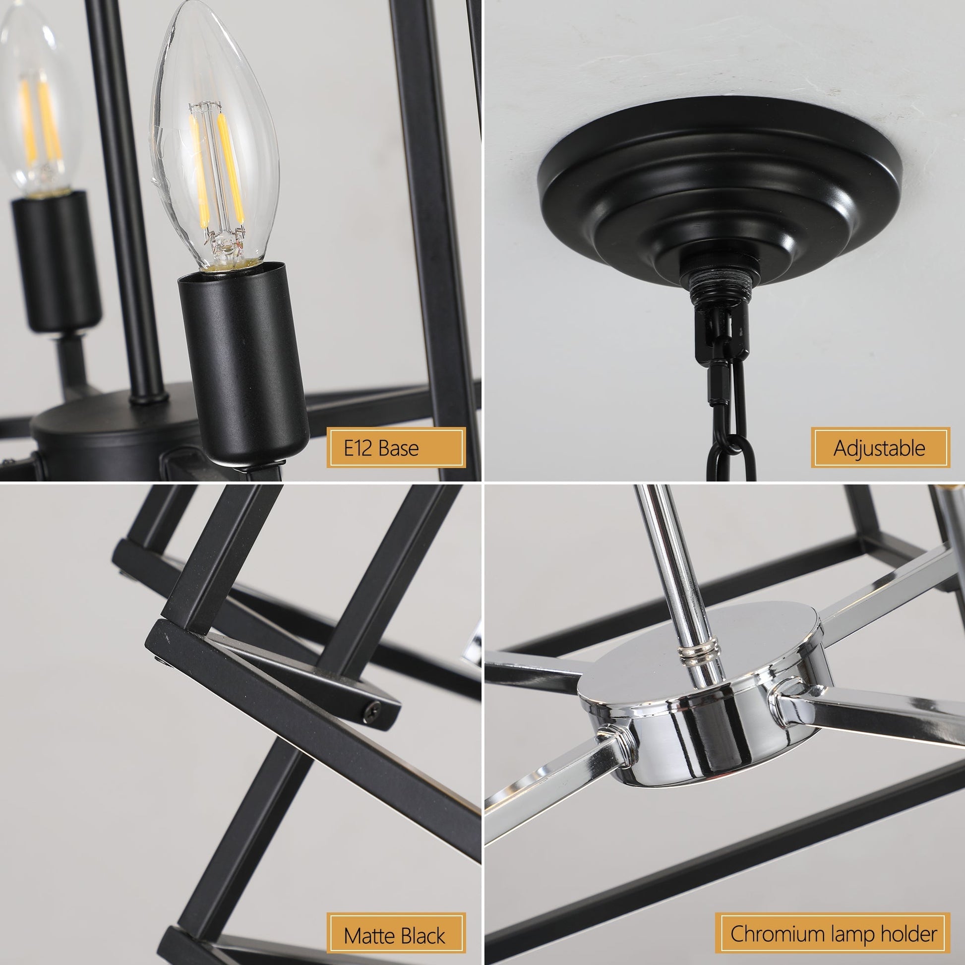18' Modern 8-Light Black & Chrome Geometric Pendant Chandelier matte black frame with chrome on Tampa Home & Garden Store