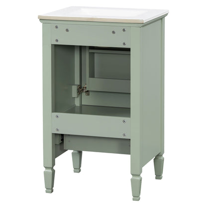 Retro bathroom vanity with sink by HouseOfZazla in sage green, white countertop, soft-closing doors on Tampa Home & Garden Store