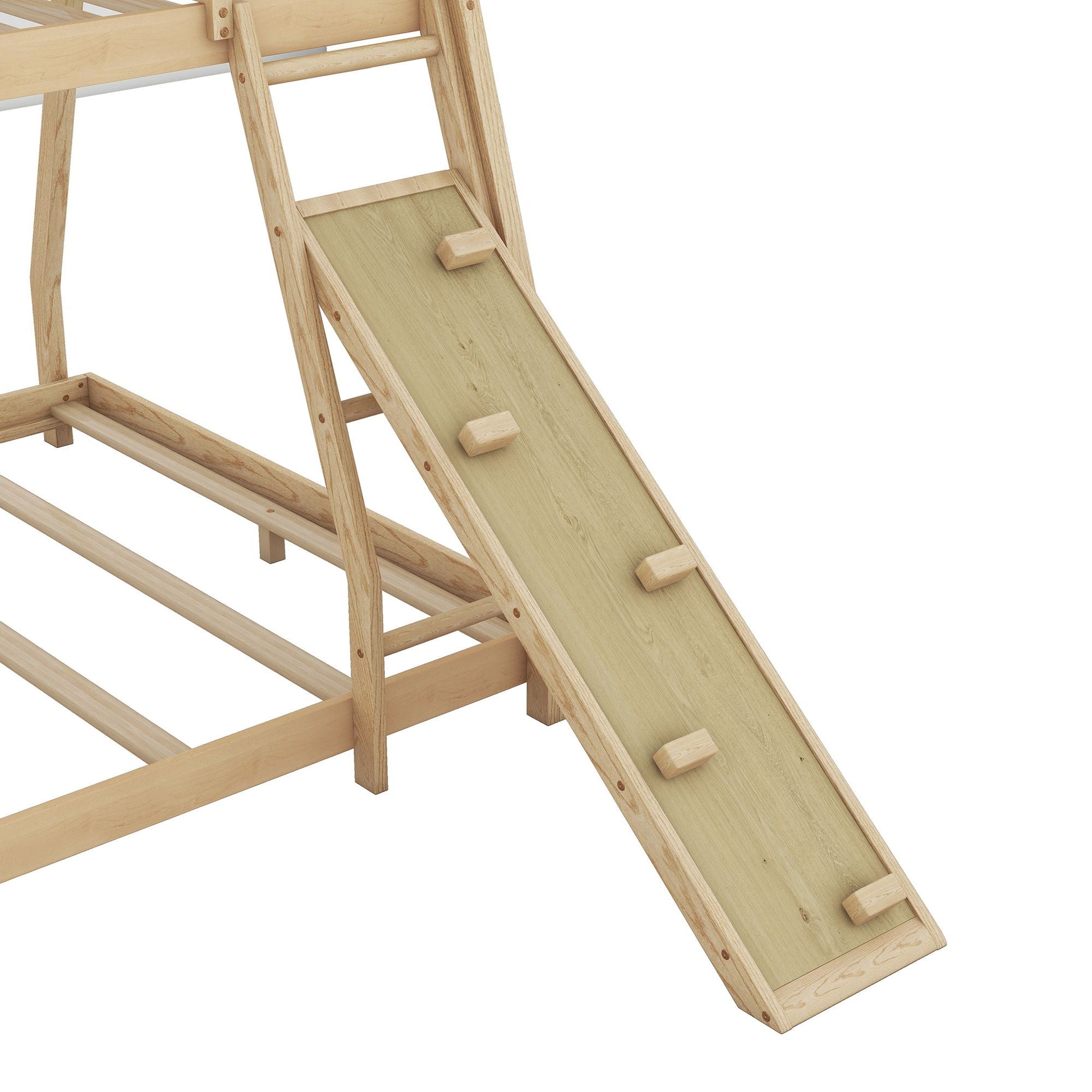 Twin over queen bunk bed in natural wood with climbing ramp on Tampa Home & Garden Store
