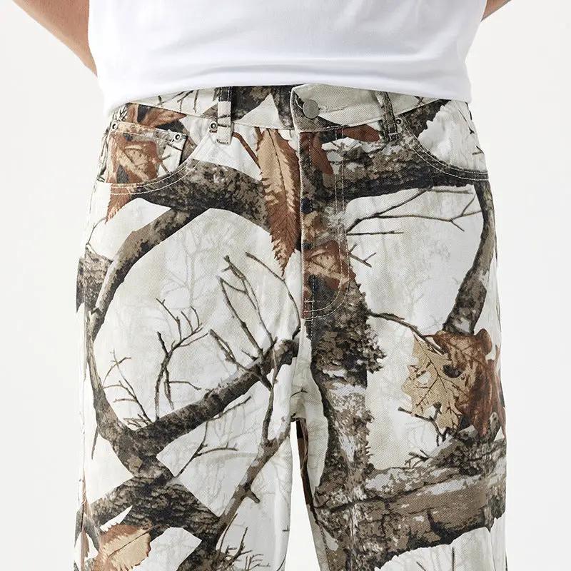 Straight Jeans Printed Wide-leg Casual Pants by FLIPSTYLEZLLC in woodland camouflage pattern on Tampa Home & Garden Store