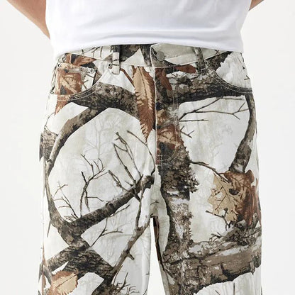 Straight Jeans Printed Wide-leg Casual Pants by FLIPSTYLEZLLC in woodland camouflage pattern on Tampa Home & Garden Store