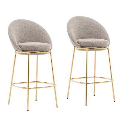 Celano Upholstered Barstools pair in light gray fabric with gold frames by HouseOfZazla on Tampa Home & Garden Store