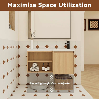 L Shaped Wall Mounted Floating Vanity with Sink