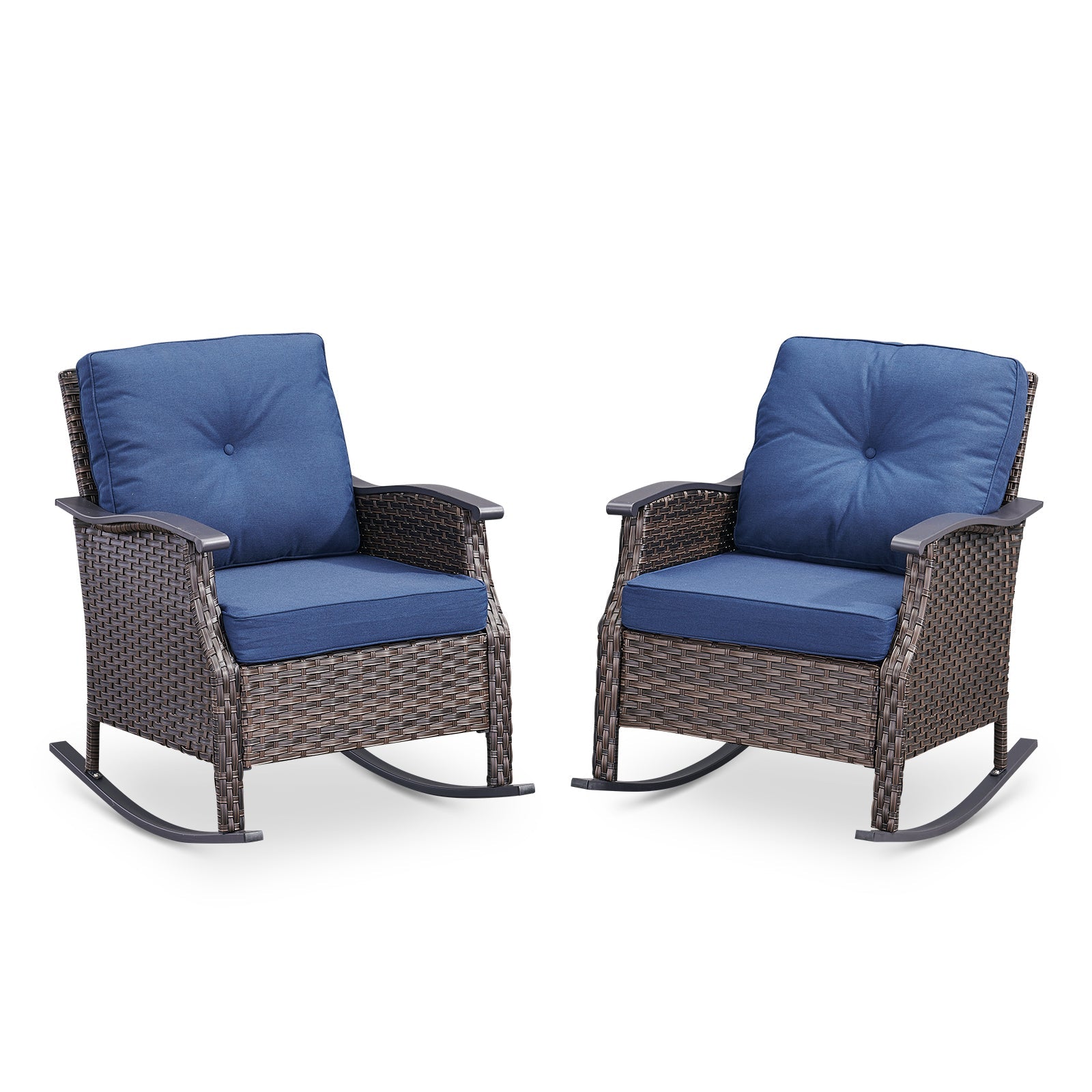 Outdoor gliding wicker chairs set of 2 with blue cushions, PE rattan, HouseOfZazla patio seating on Tampa Home & Garden Store