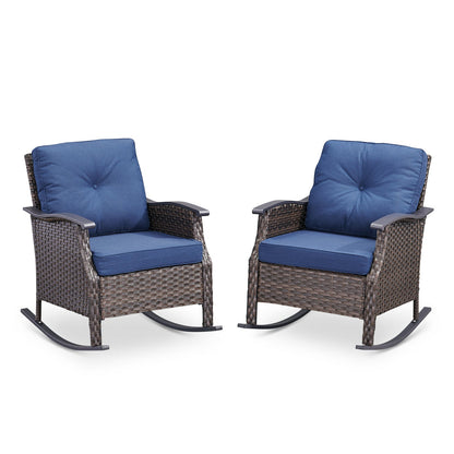 Outdoor gliding wicker chairs set of 2 with blue cushions, PE rattan, HouseOfZazla patio seating on Tampa Home & Garden Store