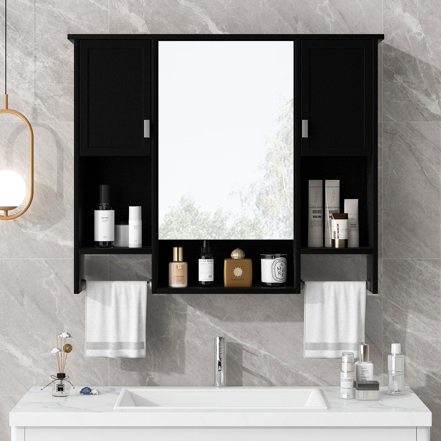 Wall Mounted Bathroom Cabinet and Mirror Shelf