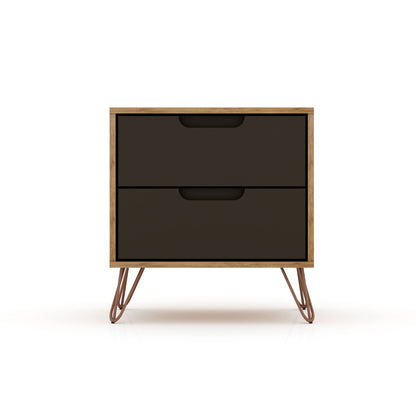 2-drawer nightstand in oak frame with dark charcoal drawers on copper splayed legs on Tampa Home & Garden Store