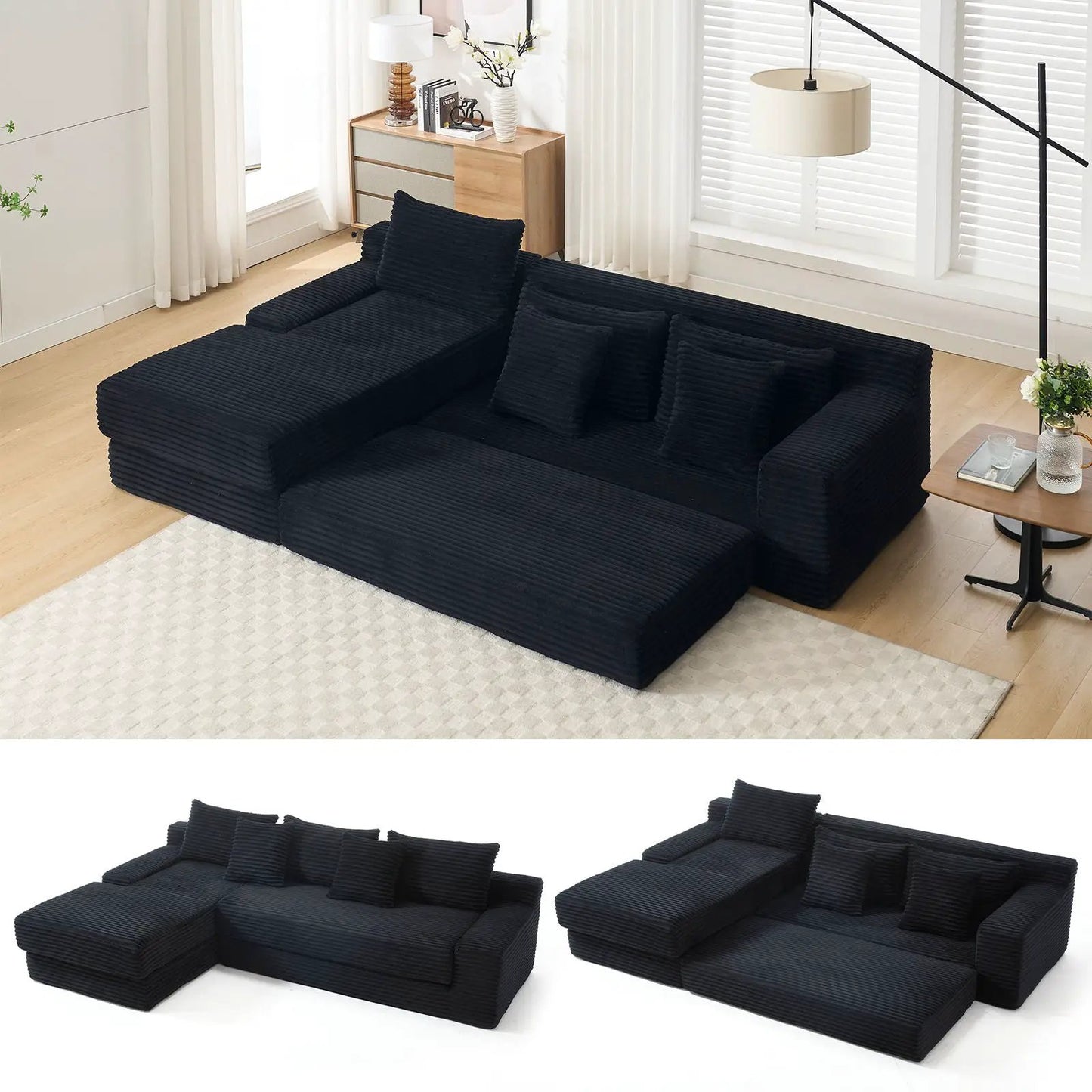 Modern L-Shaped Sectional Couch with Memory Foam in black fabric by Unique Piece Furniture on Tampa Home & Garden Store