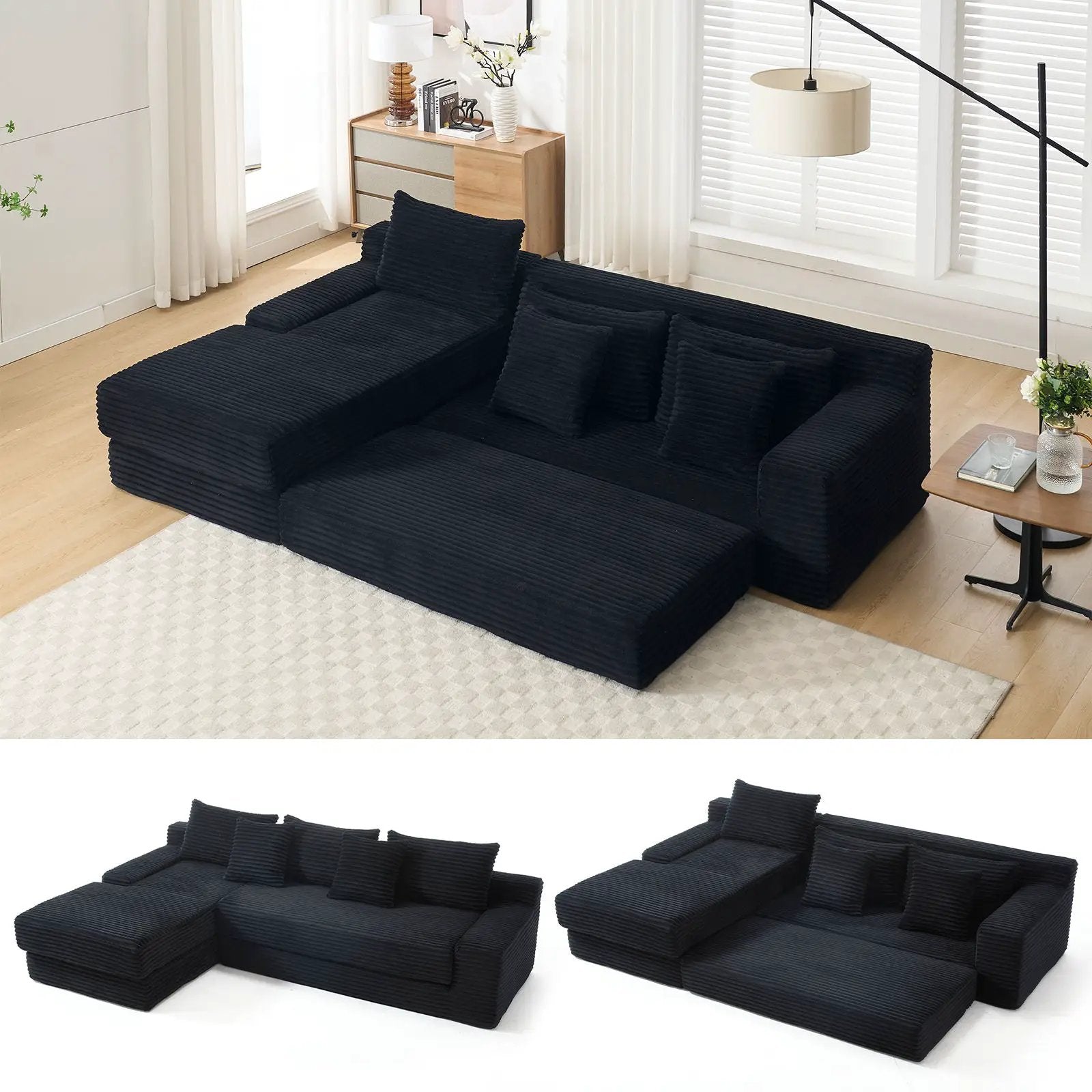 Modern L-Shaped Sectional Couch with Memory Foam in black fabric by Unique Piece Furniture on Tampa Home & Garden Store